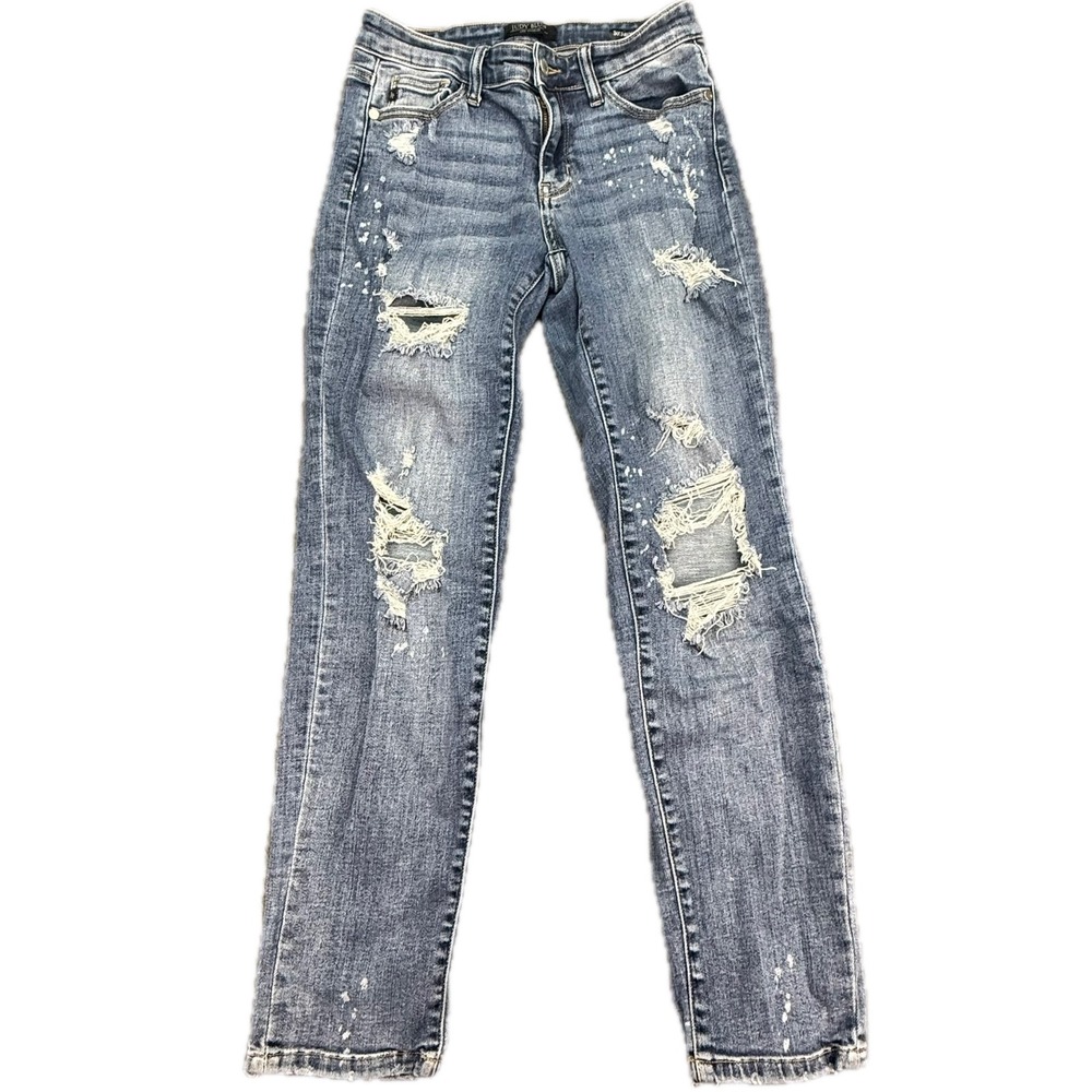 Judy‎ Blue Jeans Womens 3/26 Blue Distressed Paint Splatter Boyfriend JB82363MD